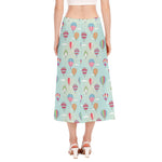 Hot Air Balloon Pattern Print Side Slit Midi Skirt