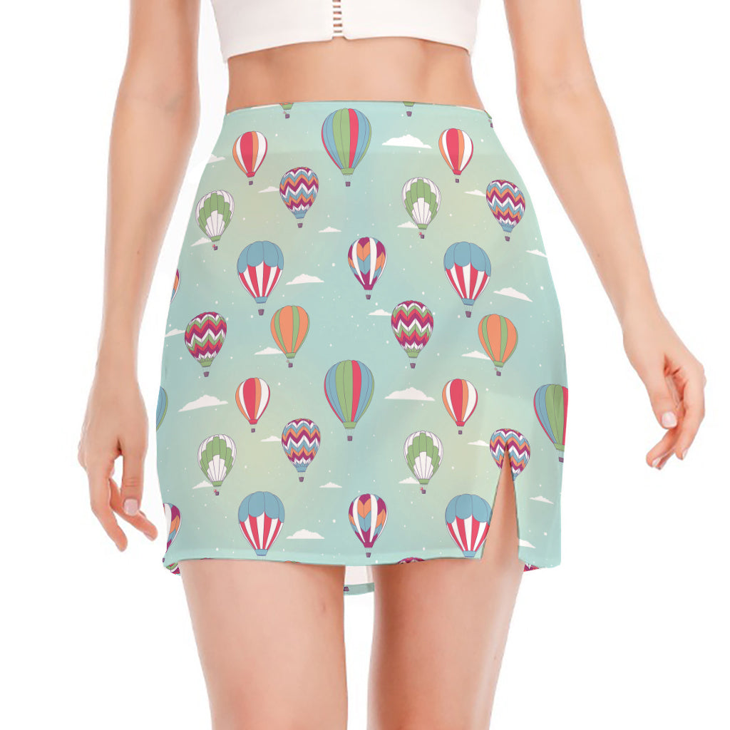 Hot Air Balloon Pattern Print Side Slit Mini Skirt