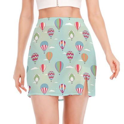 Hot Air Balloon Pattern Print Side Slit Mini Skirt