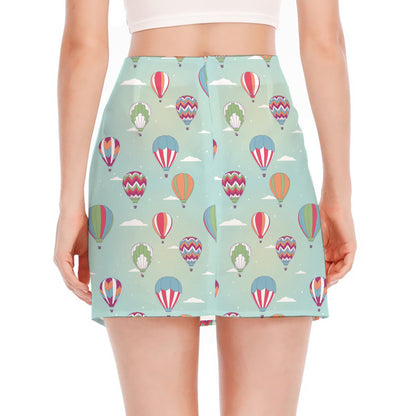 Hot Air Balloon Pattern Print Side Slit Mini Skirt