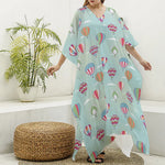 Hot Air Balloon Pattern Print Silk V-Neck Kaftan Dress