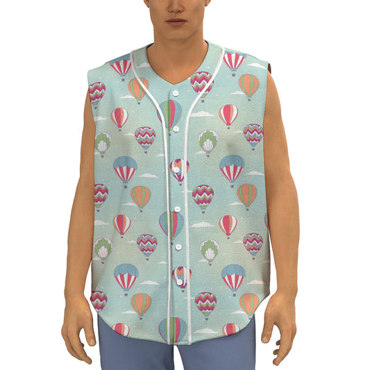 Hot Air Balloon Pattern Print Sleeveless Baseball Jersey