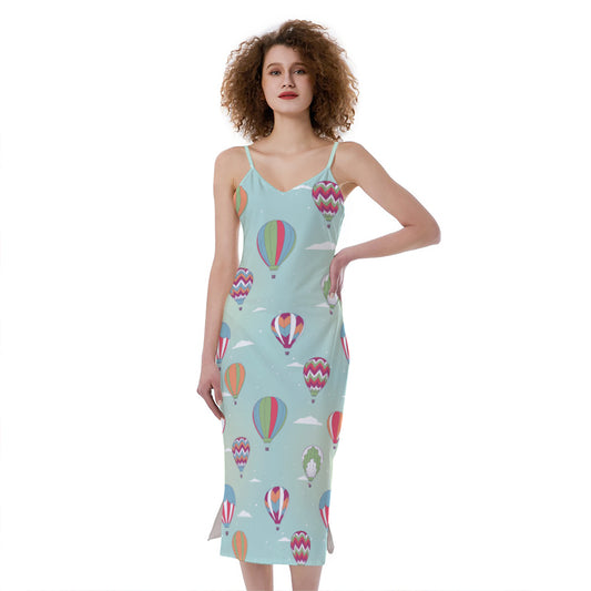 Hot Air Balloon Pattern Print Slim Fit Midi Cami Dress