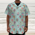Hot Air Balloon Pattern Print Textured Short Sleeve Shirt