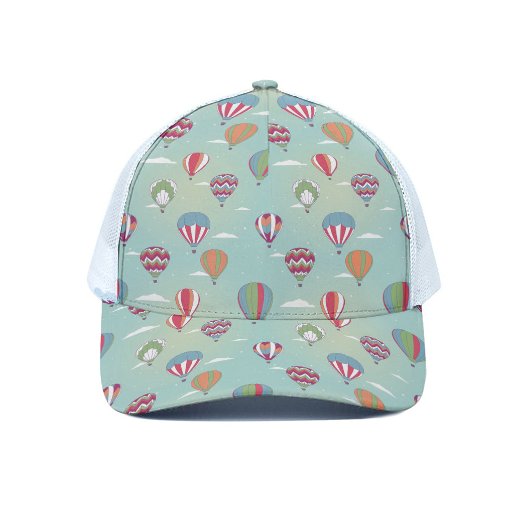 Hot Air Balloon Pattern Print White Mesh Trucker Cap