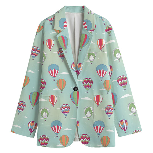 Hot Air Balloon Pattern Print Women's Cotton Blazer