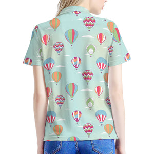 Hot Air Balloon Pattern Print Women's Polo Shirt