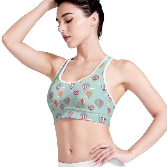Hot Air Balloon Pattern Print Women's Sports Bra