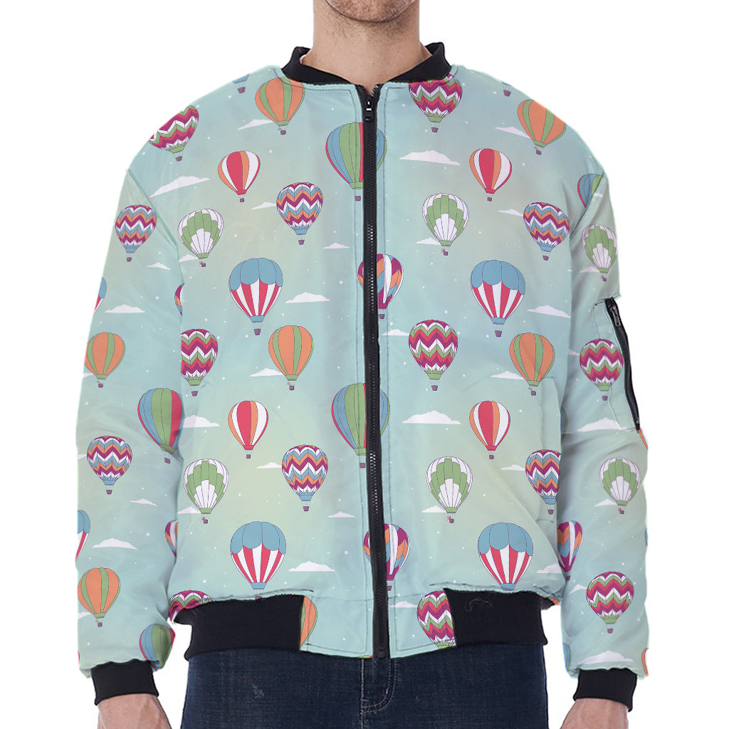 Hot Air Balloon Pattern Print Zip Sleeve Bomber Jacket