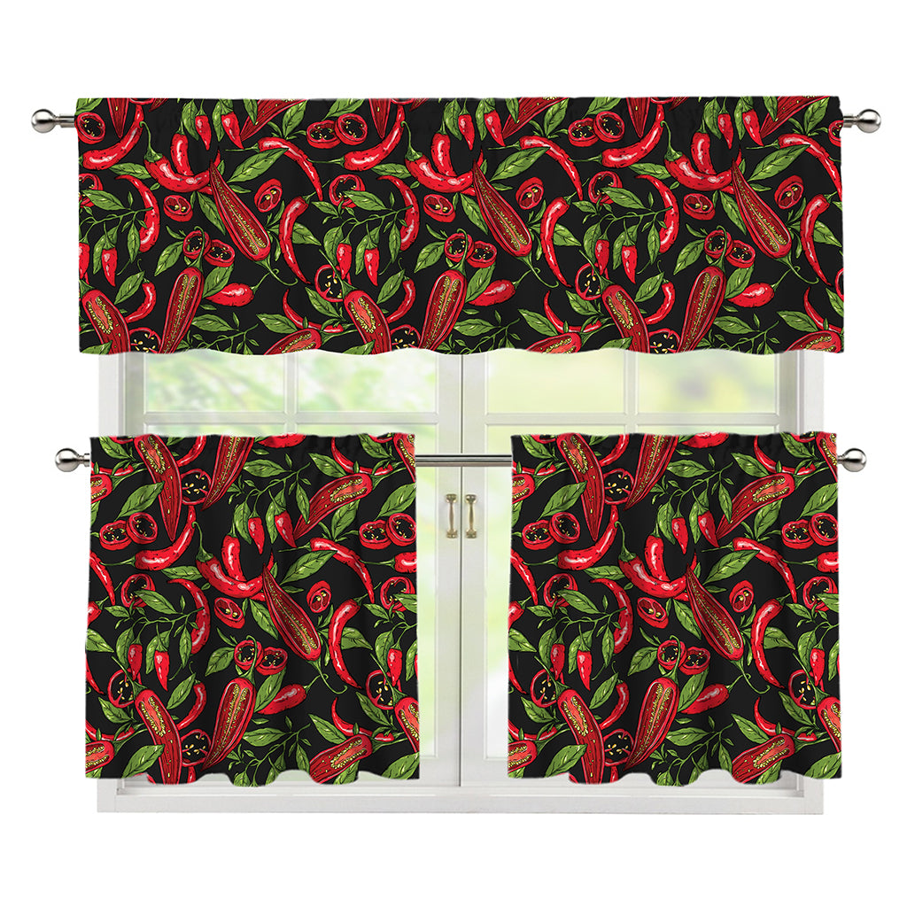 Hot Chili Peppers Pattern Print 3 Piece Kitchen Curtains