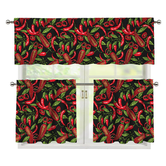 Hot Chili Peppers Pattern Print 3 Piece Kitchen Curtains