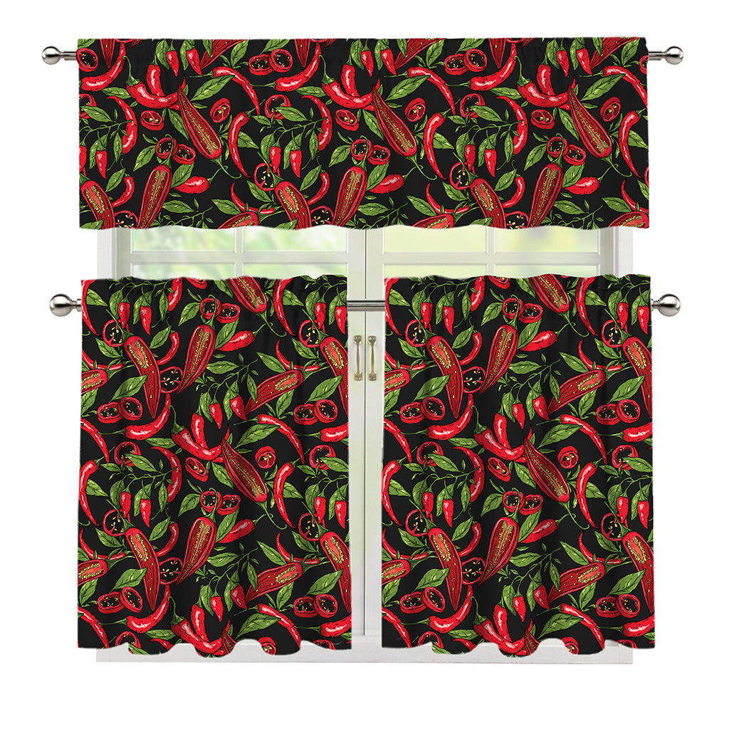 Hot Chili Peppers Pattern Print 3 Piece Kitchen Curtains