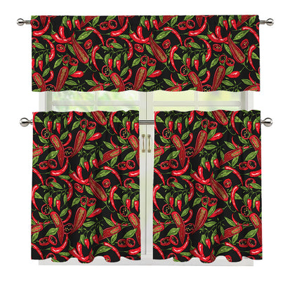 Hot Chili Peppers Pattern Print 3 Piece Kitchen Curtains