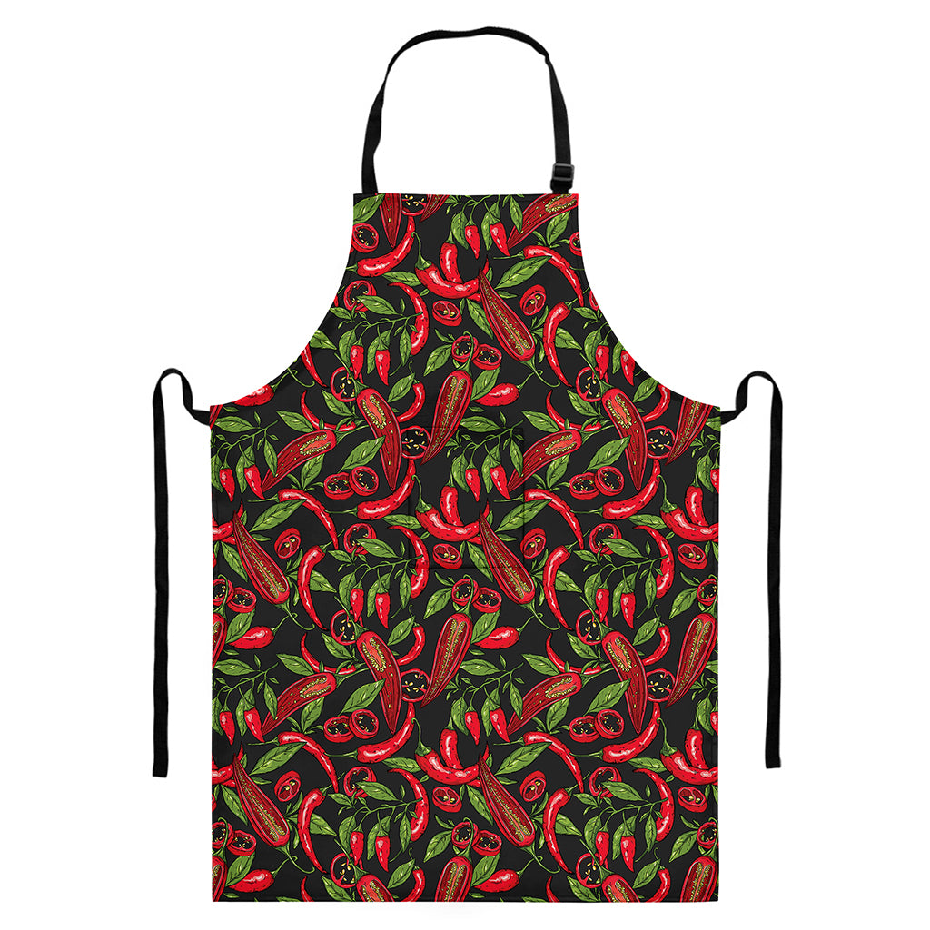 Hot Chili Peppers Pattern Print Bib Apron With Pocket