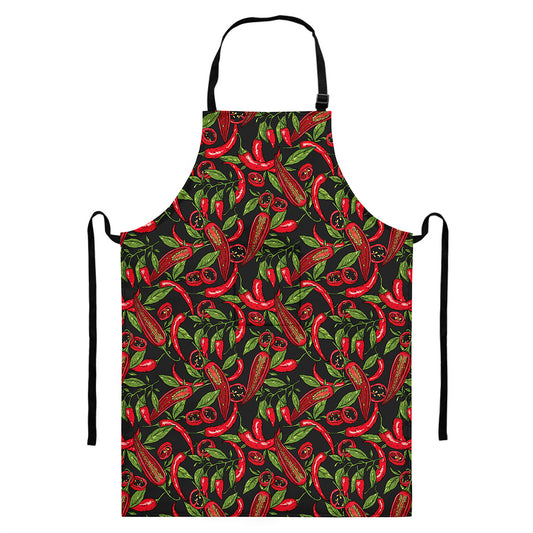 Hot Chili Peppers Pattern Print Bib Apron With Pocket