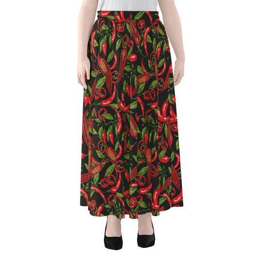 Hot Chili Peppers Pattern Print Chiffon Maxi Skirt