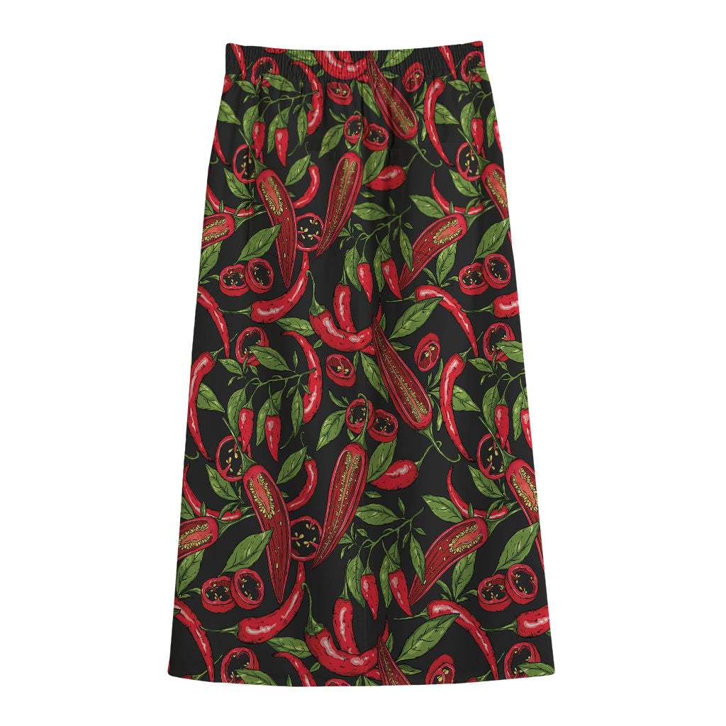 Hot Chili Peppers Pattern Print Cotton Front Slit Maxi Skirt