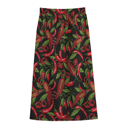Hot Chili Peppers Pattern Print Cotton Front Slit Maxi Skirt