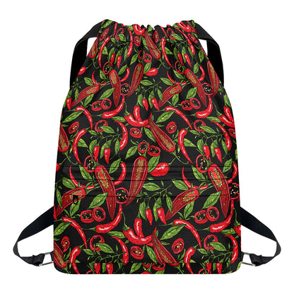 Hot Chili Peppers Pattern Print Drawstring Backpack