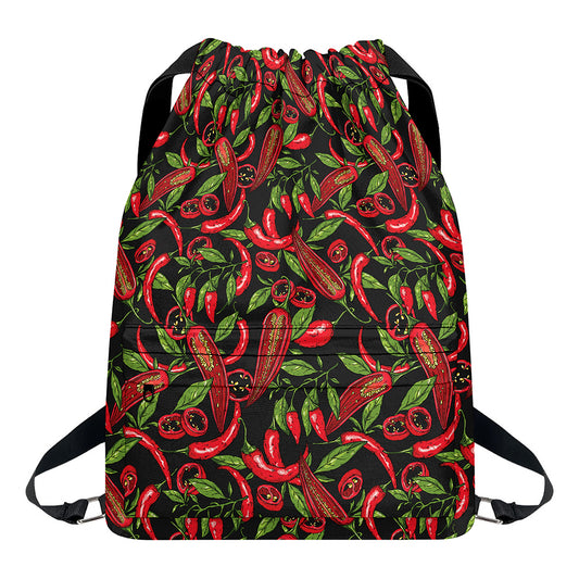 Hot Chili Peppers Pattern Print Drawstring Backpack