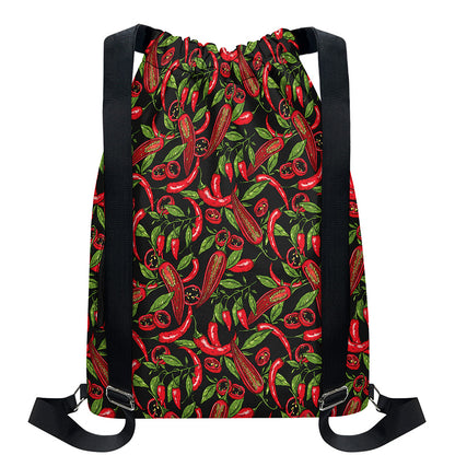 Hot Chili Peppers Pattern Print Drawstring Backpack