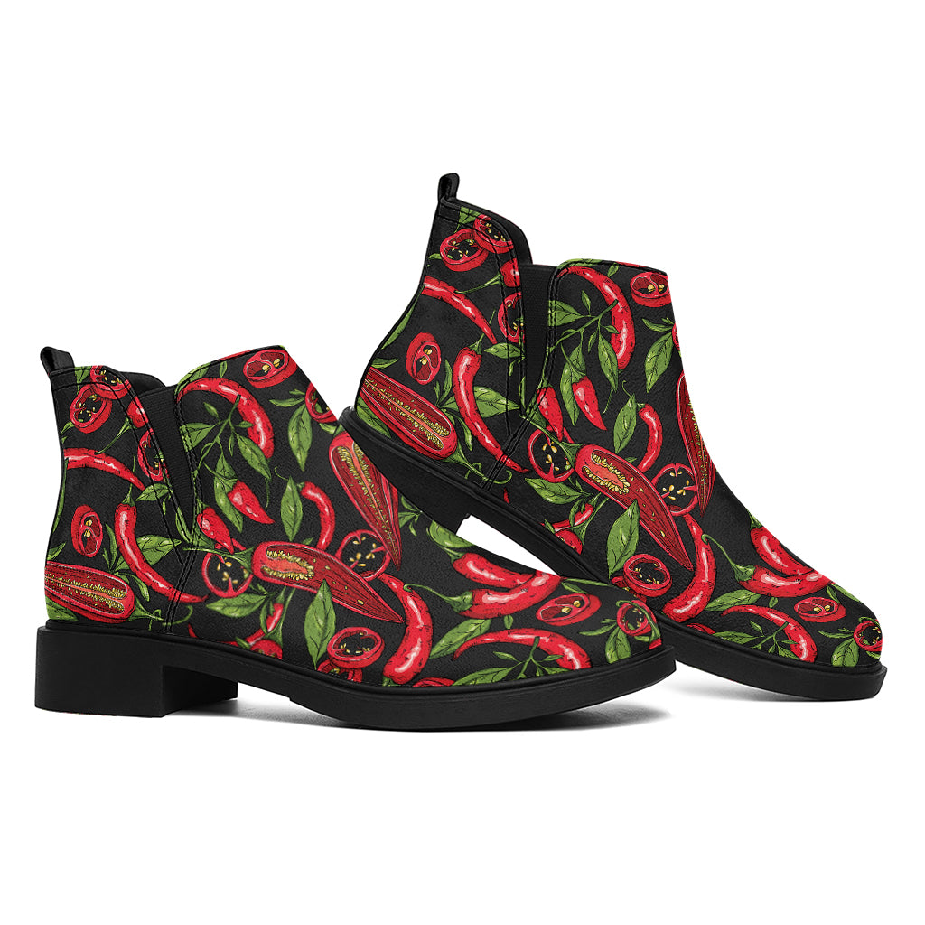 Hot Chili Peppers Pattern Print Flat Ankle Boots