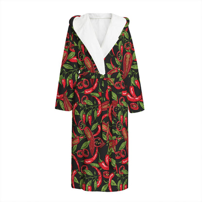 Hot Chili Peppers Pattern Print Hooded Bathrobe
