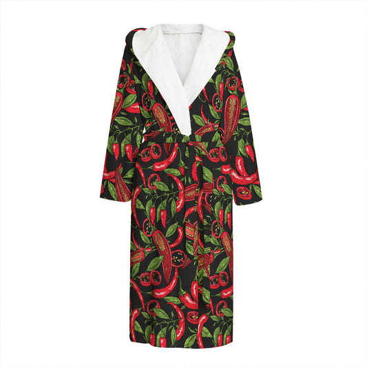 Hot Chili Peppers Pattern Print Hooded Bathrobe