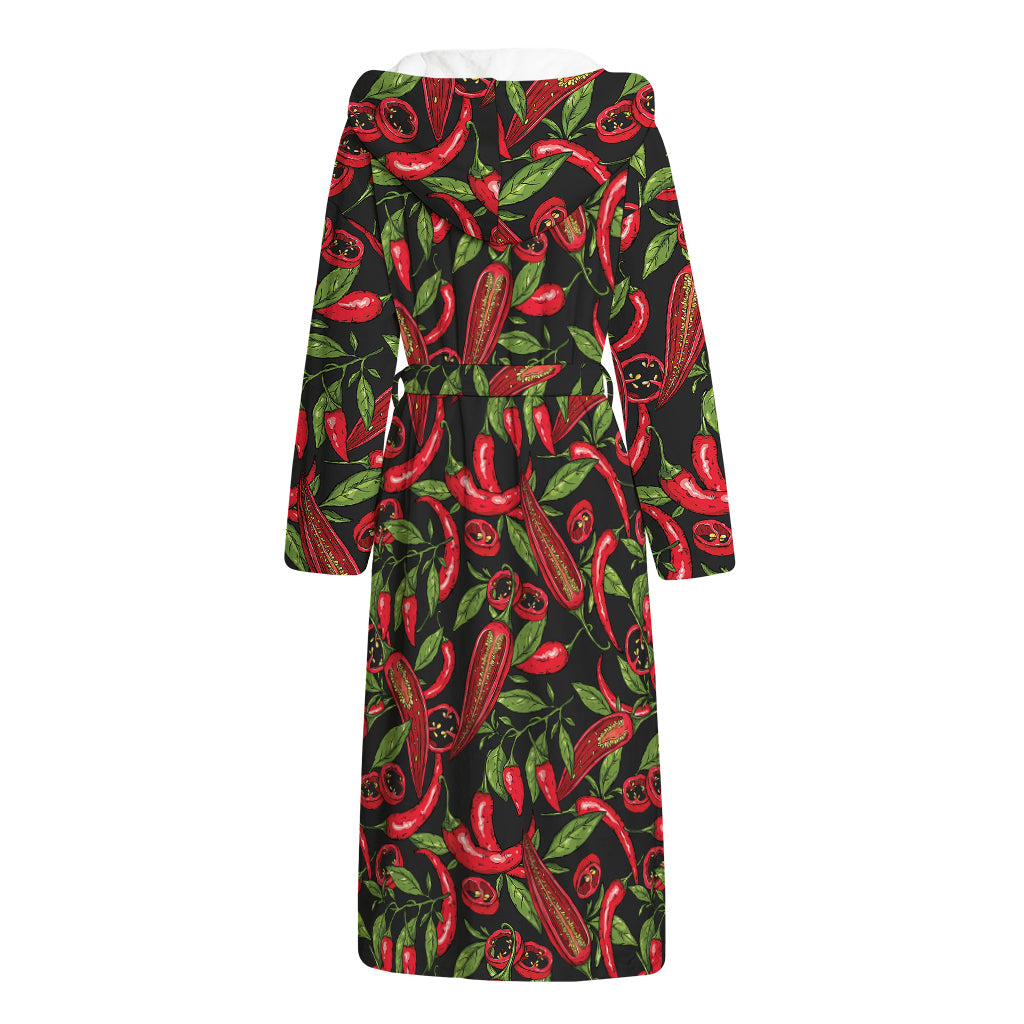 Hot Chili Peppers Pattern Print Hooded Bathrobe