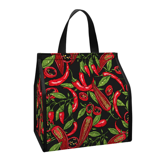 Hot Chili Peppers Pattern Print Insulated Lunch Tote