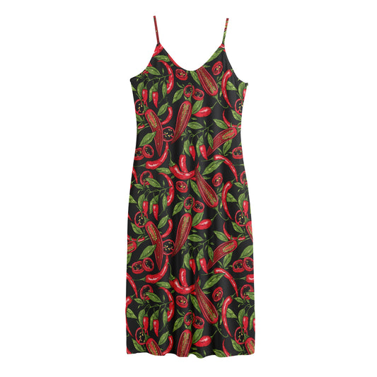 Hot Chili Peppers Pattern Print Jersey Midi Cami Dress