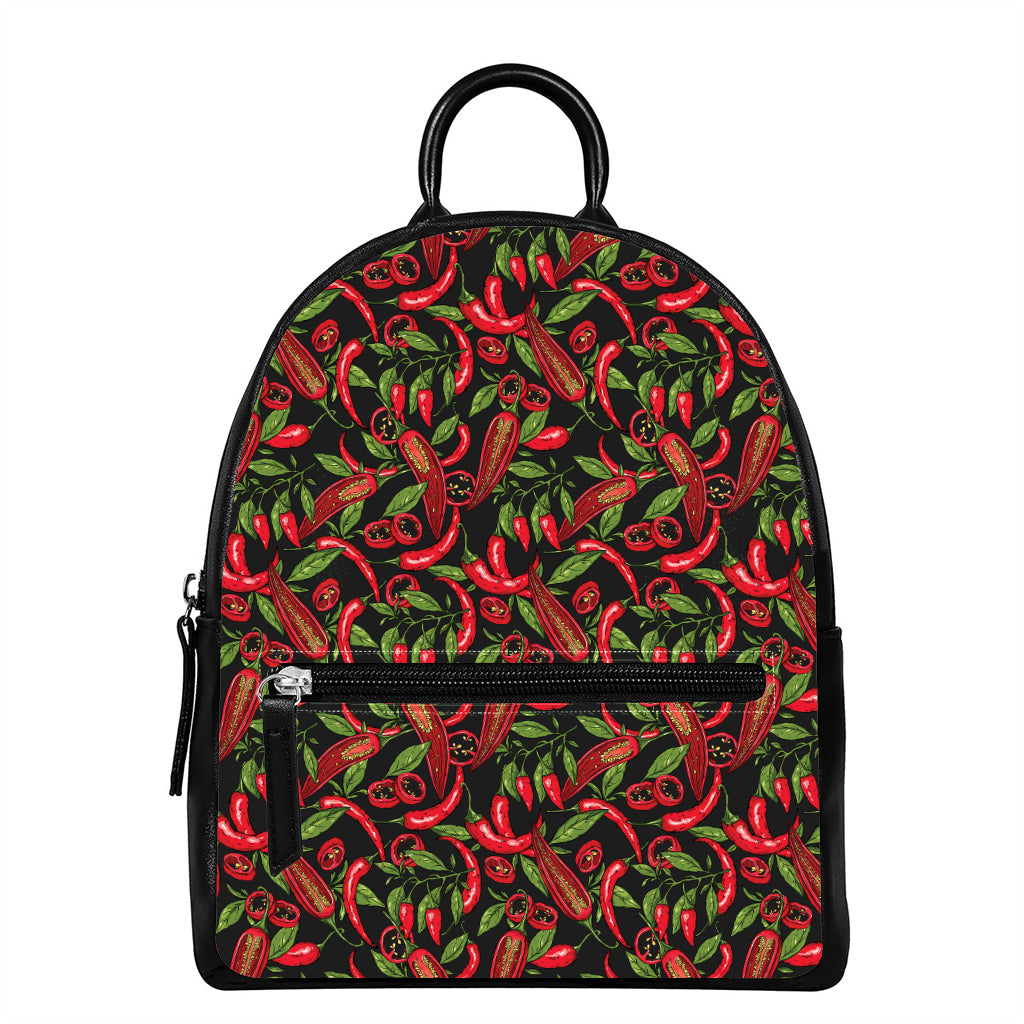 Hot Chili Peppers Pattern Print Leather Backpack