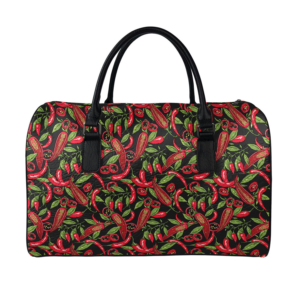 Hot Chili Peppers Pattern Print Leather Duffle Bag