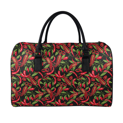 Hot Chili Peppers Pattern Print Leather Duffle Bag