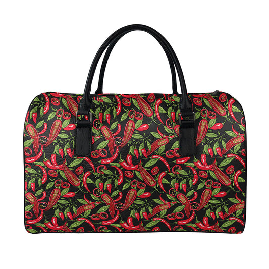 Hot Chili Peppers Pattern Print Leather Duffle Bag