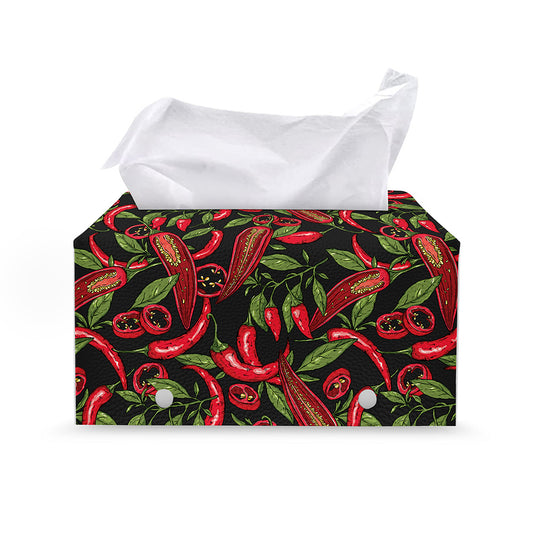Hot Chili Peppers Pattern Print Leather Tissue Box Cover
