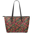 Hot Chili Peppers Pattern Print Leather Tote Bag With Zipper