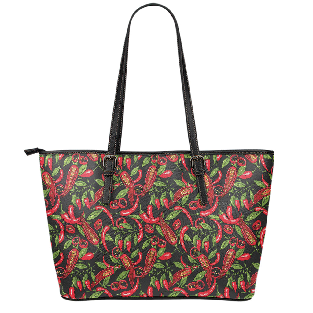 Hot Chili Peppers Pattern Print Leather Tote Bag