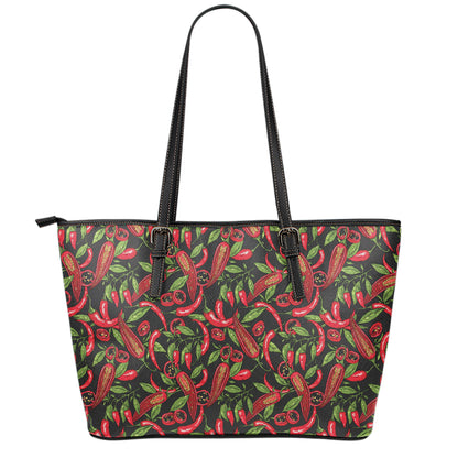 Hot Chili Peppers Pattern Print Leather Tote Bag