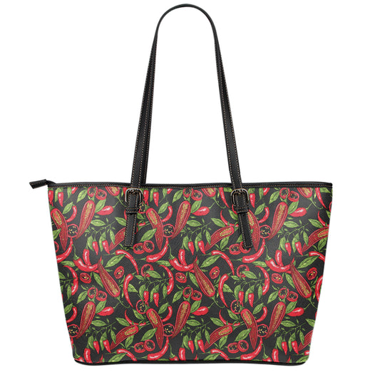 Hot Chili Peppers Pattern Print Leather Tote Bag