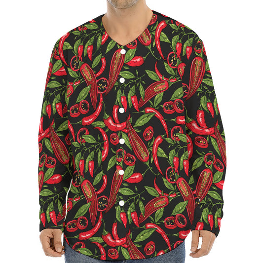 Hot Chili Peppers Pattern Print Long Sleeve Baseball Jersey