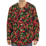 Hot Chili Peppers Pattern Print Long Sleeve Baseball Jersey