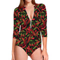 Hot Chili Peppers Pattern Print Long Sleeve Swimsuit