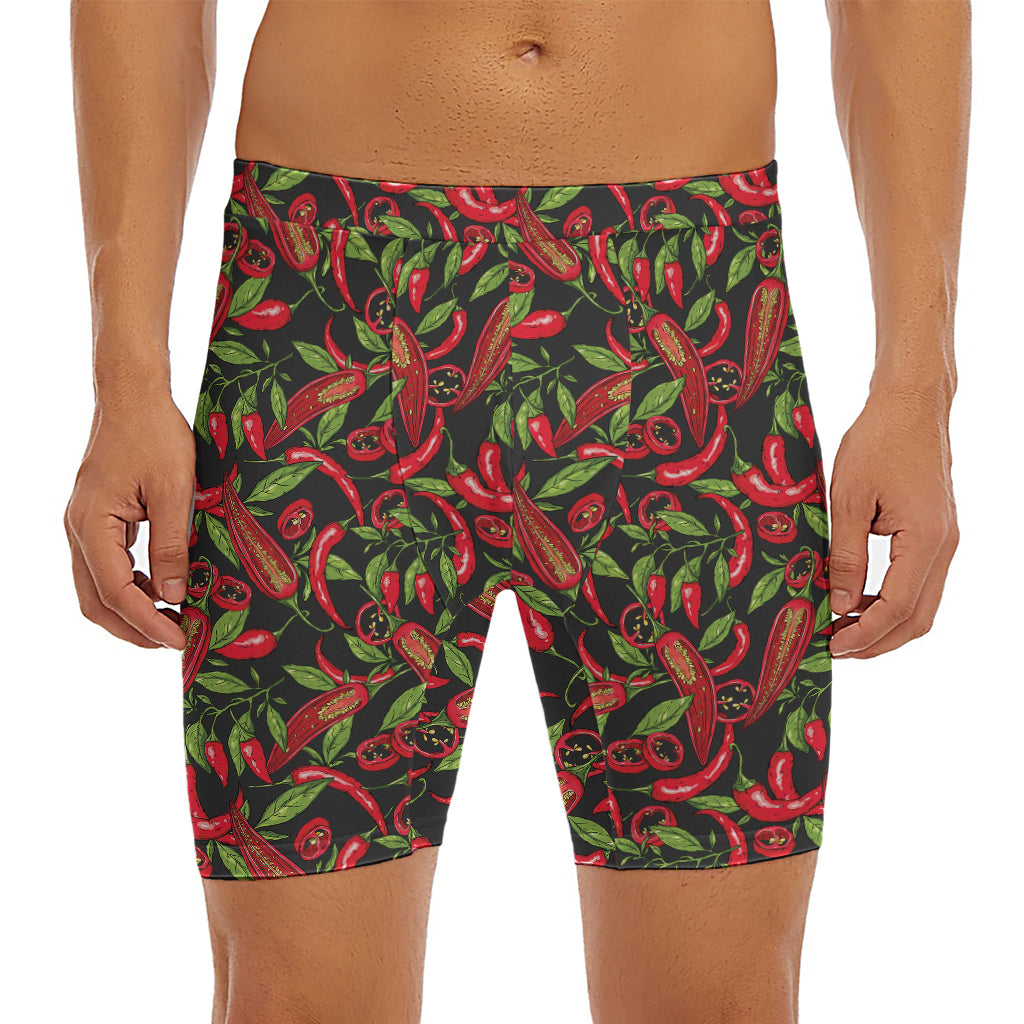 Hot Chili Peppers Pattern Print Men's Long Boxer Briefs