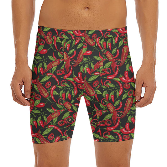 Hot Chili Peppers Pattern Print Men's Long Boxer Briefs