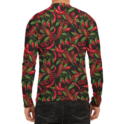Hot Chili Peppers Pattern Print Men's Long Sleeve Rash Guard