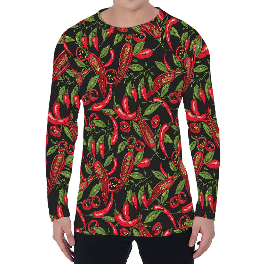 Hot Chili Peppers Pattern Print Men's Long Sleeve T-Shirt