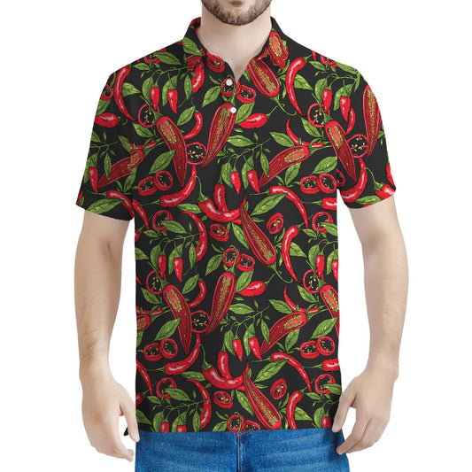 Hot Chili Peppers Pattern Print Men's Polo Shirt
