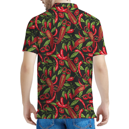 Hot Chili Peppers Pattern Print Men's Polo Shirt