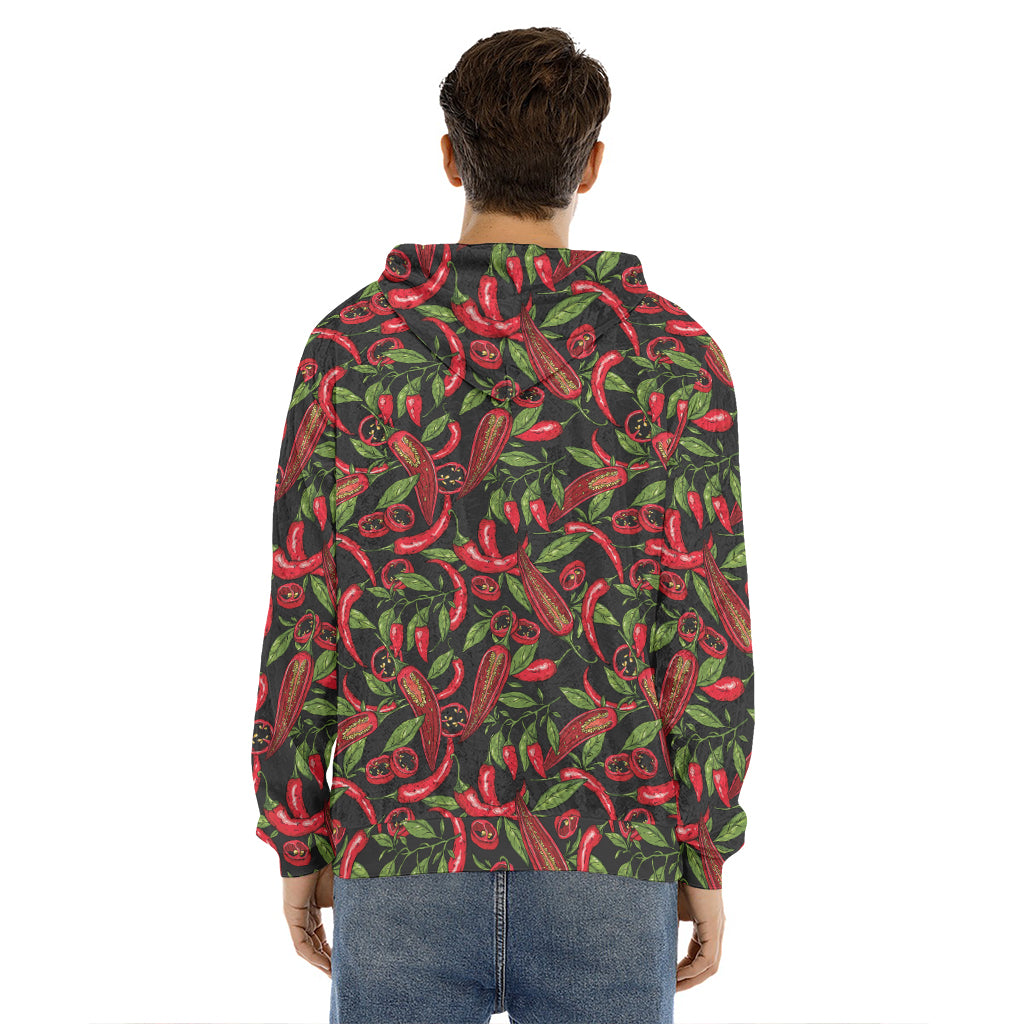 Hot Chili Peppers Pattern Print Men's Velvet Pullover Hoodie